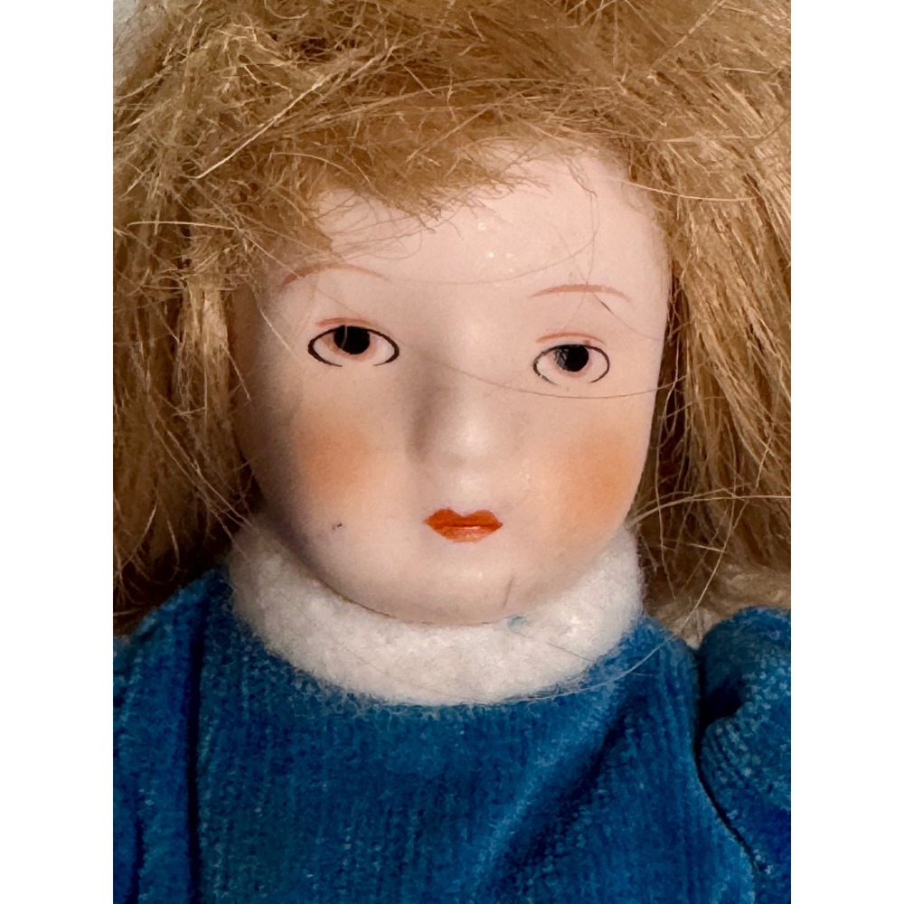 Russ Berrie Months to Remember January Porcelain Doll Blue Velvet Dress 1585